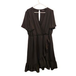 Torrid Mini Bubble Charmeuse Faux Wrap Dress Flutter Sleeves Party Black Size 2X